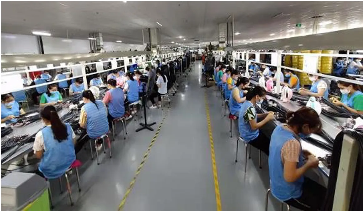 Cable-assembly line with technicians terminating cables